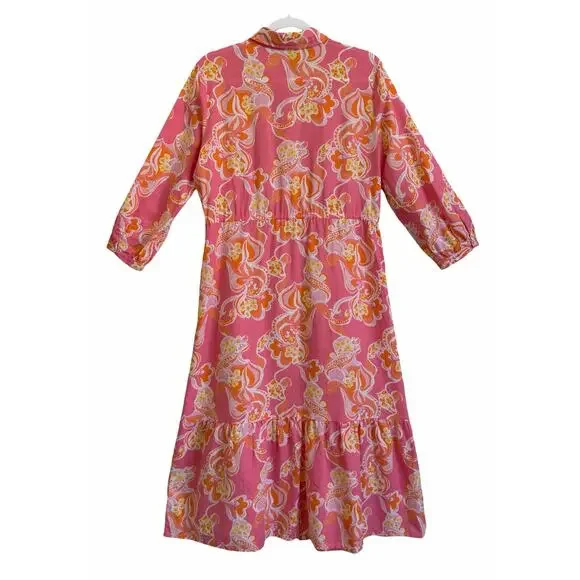 J.McLaughlin Foley Linen-Blend Dress Pink Trinidad Abstract Medium Beachy Resort - Picture 8 of 14